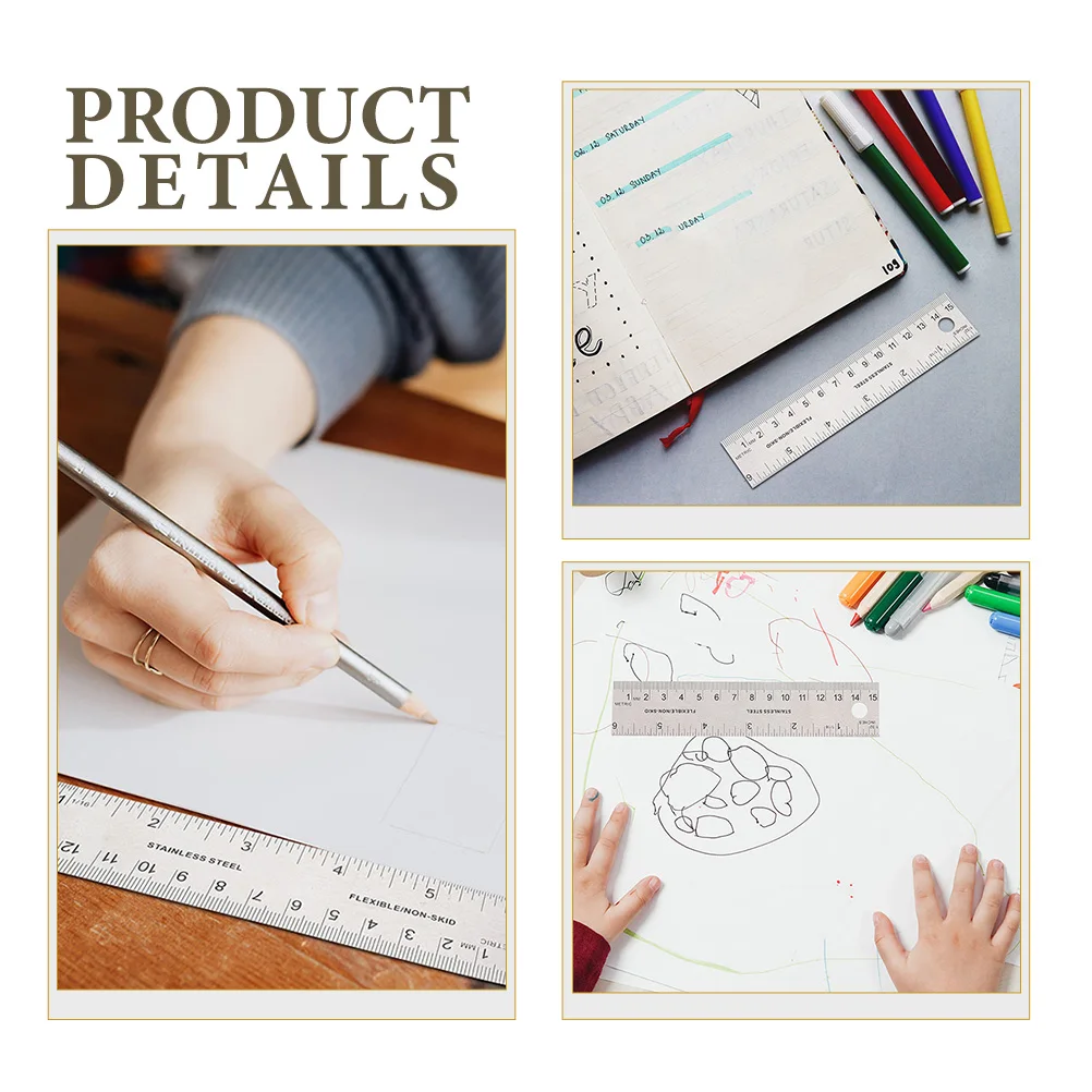 

4pcs Cork Backing Rulers Measuring Tool Portable Student Ruler Inches Centimeters Multi-Function School Office