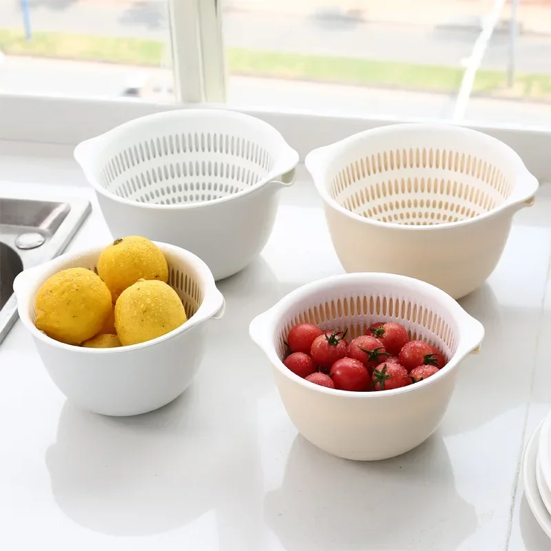 Kitchen Double Drain Basket Bowl Washing Storage Basket Strainers Bowls Drainer Vegetable Cleaning kitchen tools