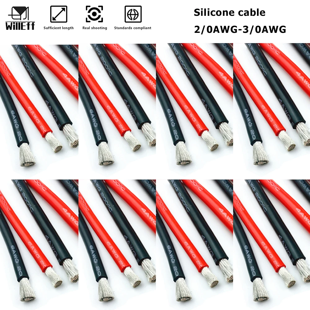95mm2 Silicone cable 75mm2 Silicone wire Ultra Soft Electrical power extension cable Black Red Automotive battery inverter cable