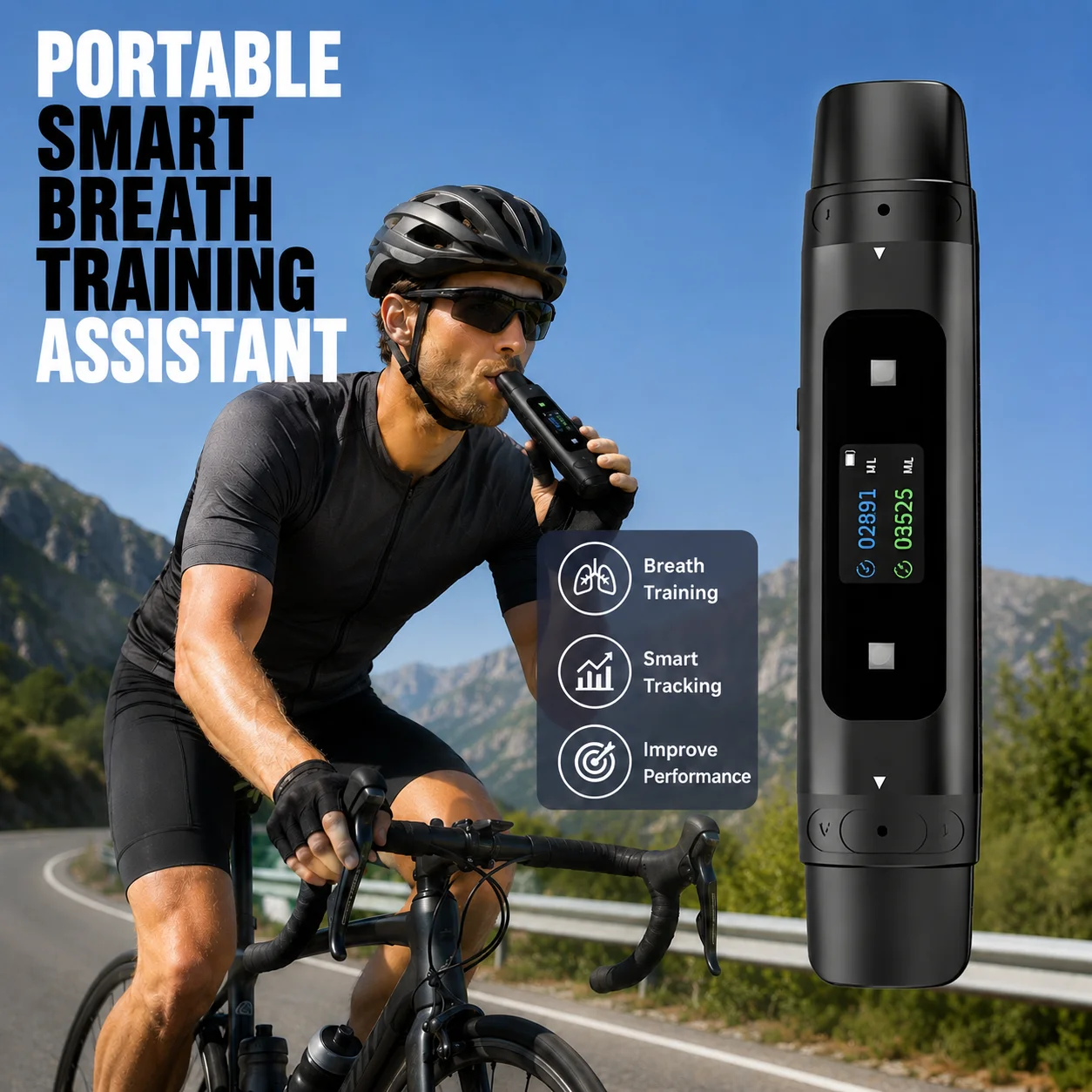 Smart Bluetooth Breathing Trainer with APP - Lung Capacity Tester & OPEP Device for Cycling Fitness & Performance