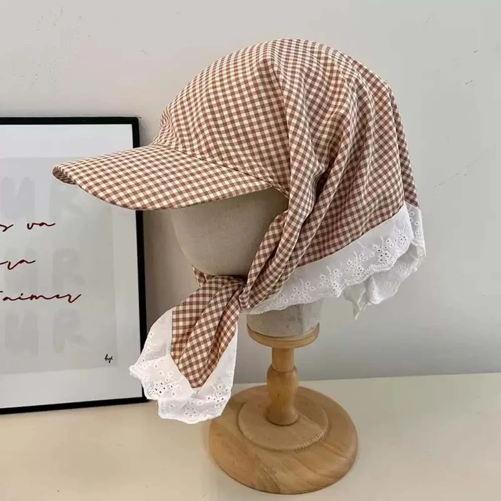 Mode Landelijke Stijl Hoofddoek Baseball Hoed Plaid Katoen Driehoek Hoofddoek Hoed Zonnescherm Zachte Sjaal Pet Zomer Uitje