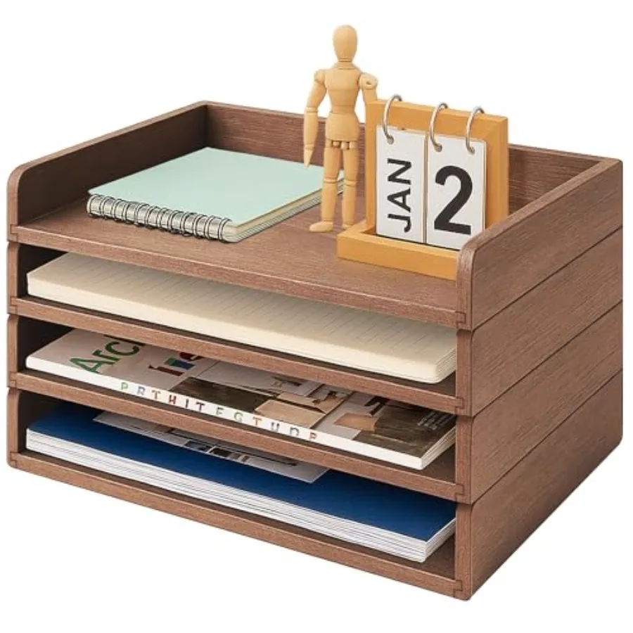 

Деревянный органайзер для бумаг на стол, штабелируемый лоток для бумаг и писем, 4-уровневая настольная подставка для хранения файлов для учебы, дома и офиса