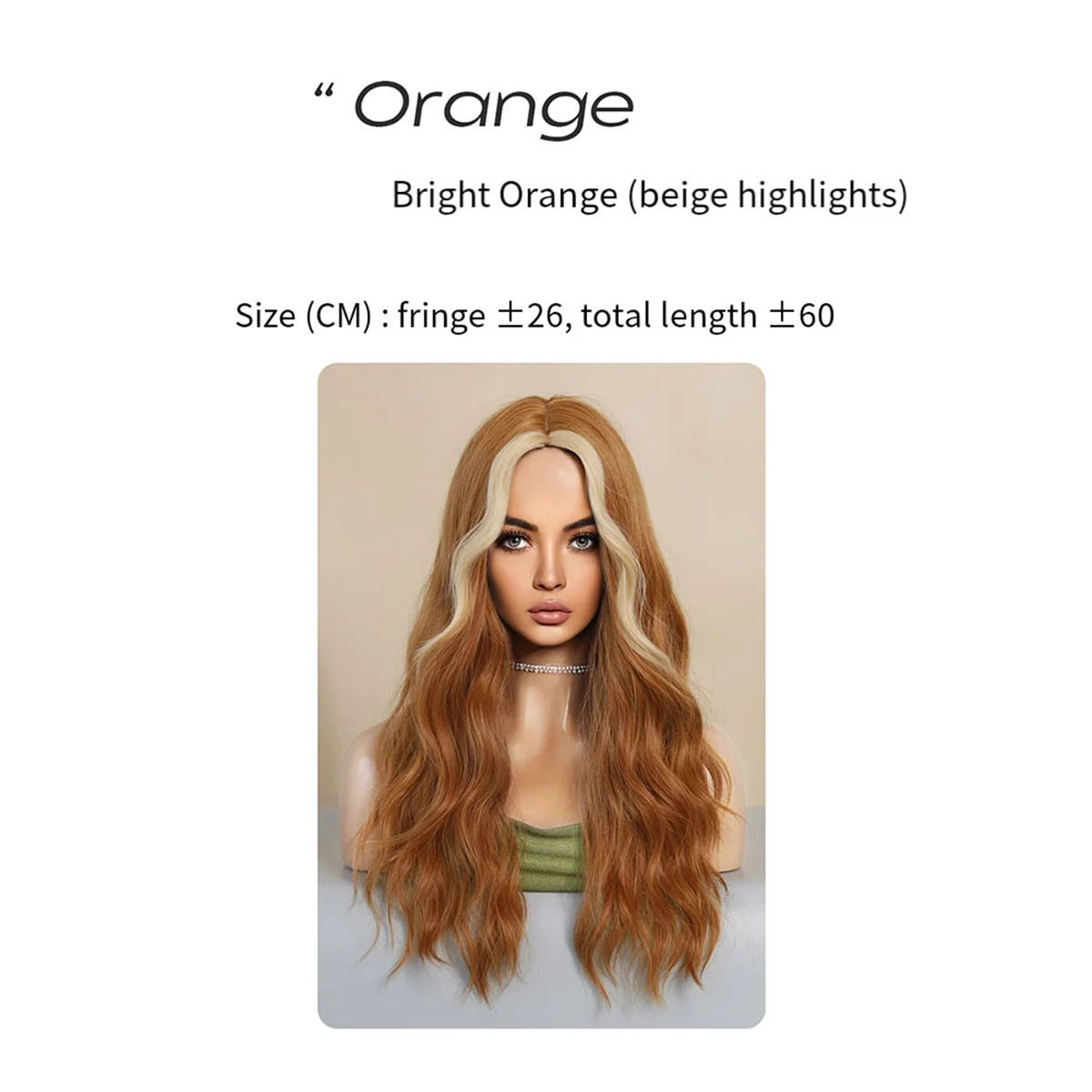 B76A Oranje 60 cm Pruik Lang Krullend Haar Medium Scheiding Geen Pony Bedekkende Vezel Simulatie Europese Amerikaanse Pruiken