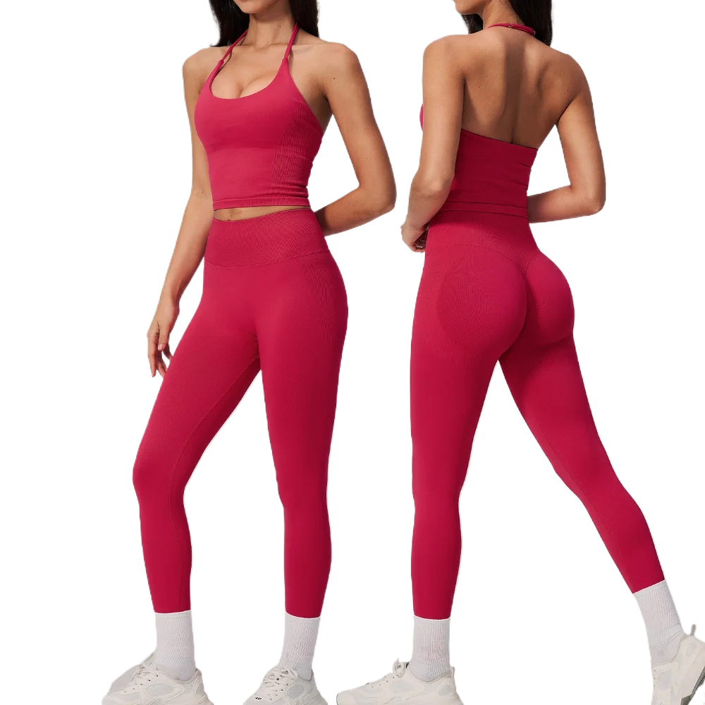 シームレスヨガセット-2-個スポーツセット女性フィットネス衣装女性トラックスーツトレーニング服ランニングレギンスジムスーツアスレチックウェア