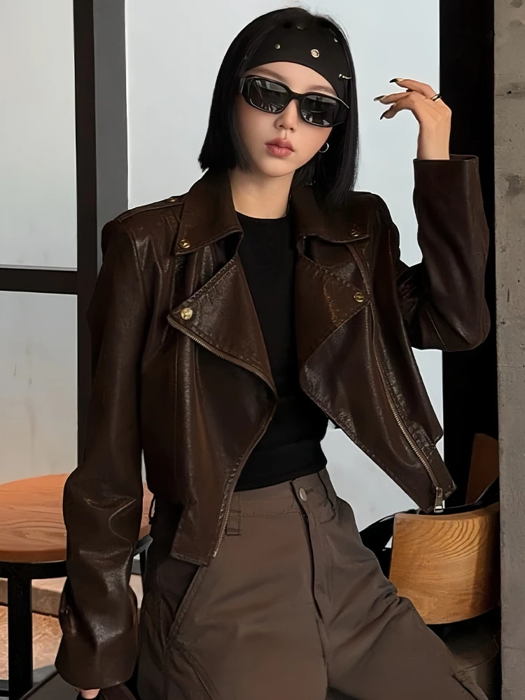 ملابس خارجية نسائية من الجلد من Faionable ملابس خارجية كورية لخريف 2025 معطف فضفاض مناسب للعمر-Defng فرنسي