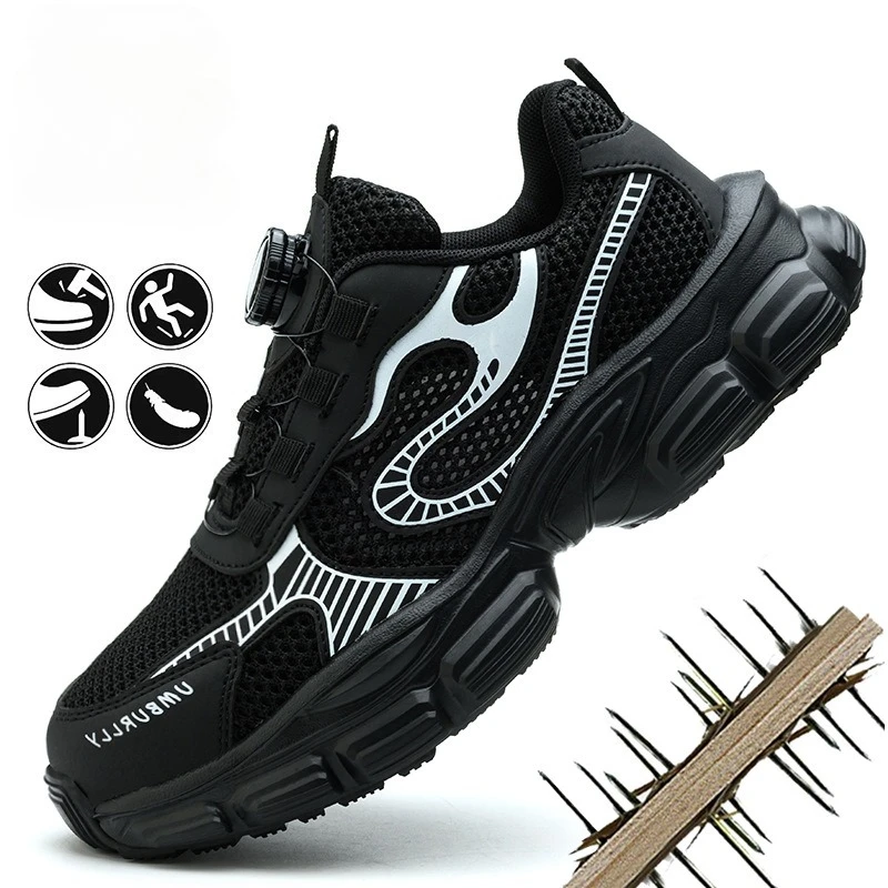 Rotating Button Ladies Safety Shoes Breathable Work Sneakers Steel Toe Shoes Women Protective Shoe Puncture-Proof Work Shoes
