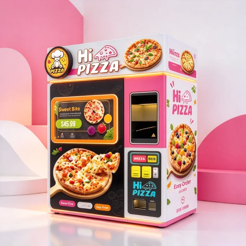 Stainless Steel Pizza Vending Machine Fully Automatic 24 Hour Self Service Hot Food Cloud Based Management Multi Payment Custom