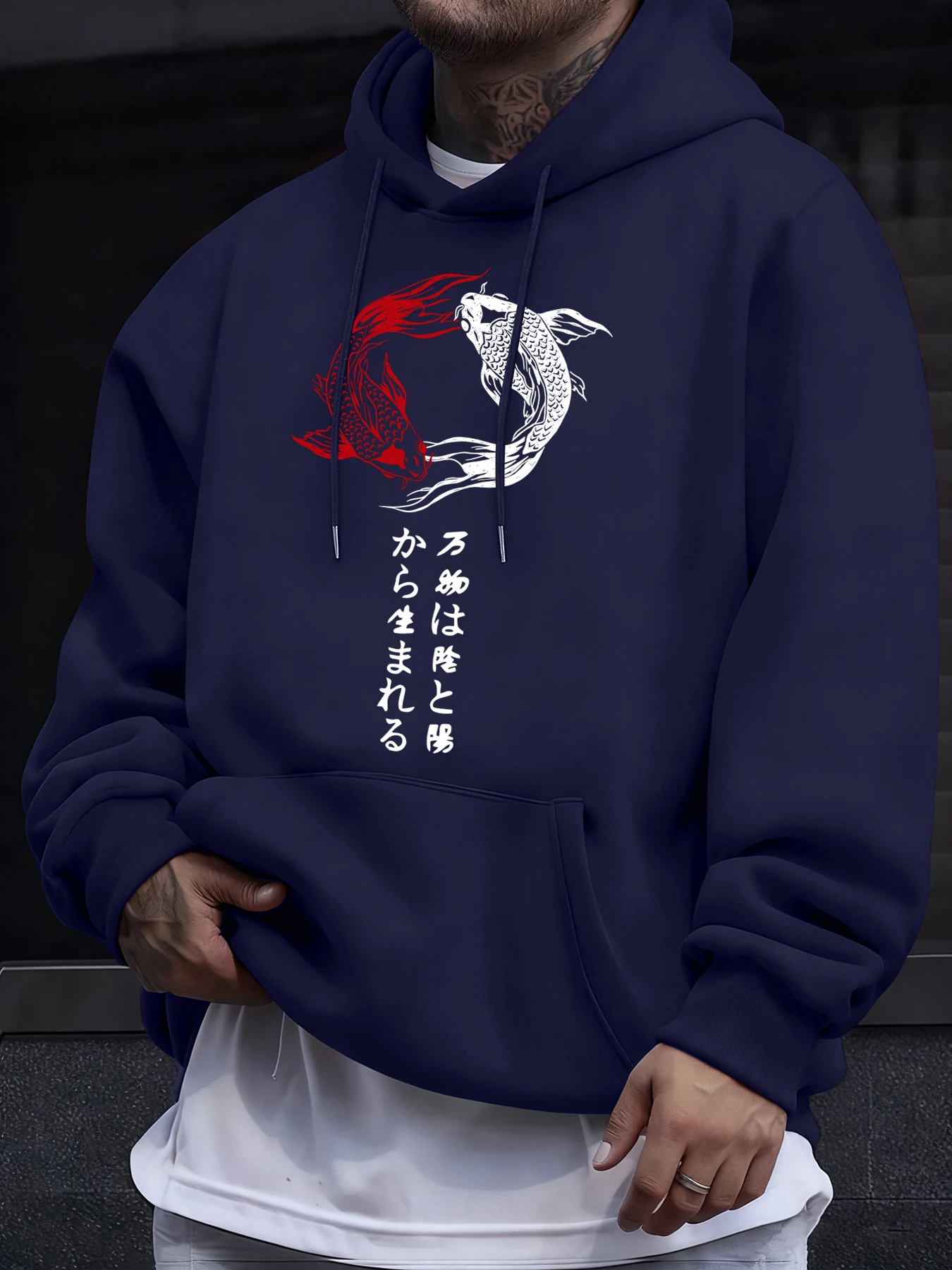 

Японская толстовка Harajuku Koi Art с принтом-буквой для мужчин, осенняя теплая уличная толстовка-пуловер, простой повседневный уличный стиль, флисовая свободная кофта