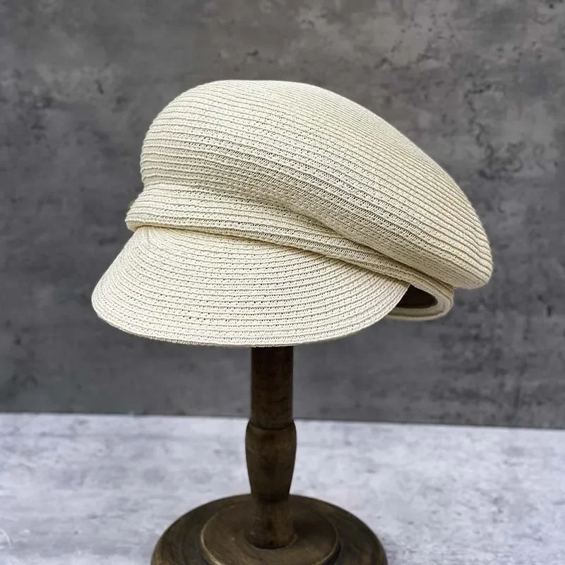 Fashion Mesh Pearl Lace Inclined Top Fedoras Breathable Straw Hat Women Spring and Summer Sunshade Hat Fine Straw Equestrian Cap