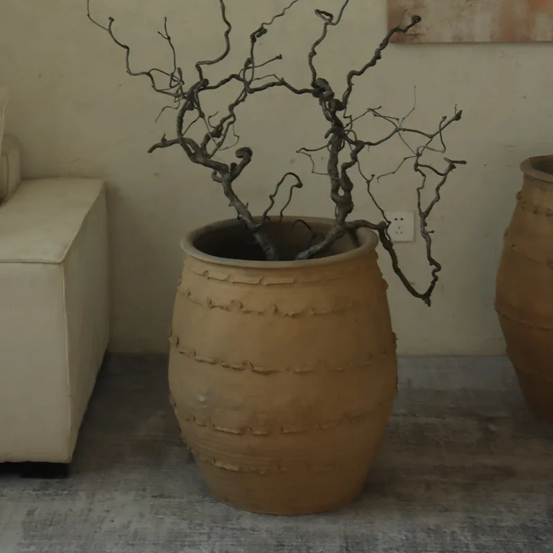 Spot coarse pottery flower pot large diameter clay pot B & B decorative pot breathable pottery tank retro tree planting pure han