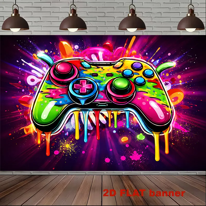VIKAMA Neon Graffiti Game Controller Tapestry, Colorful Splashing Ink Wall Art for Bedroom Living Room Game Decor