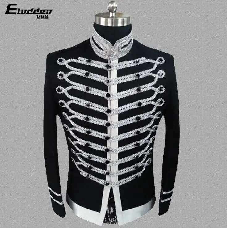 Stand collar black white clothes men suit designs masculino homme terno stage singers jacket men blazer dance star style fashion