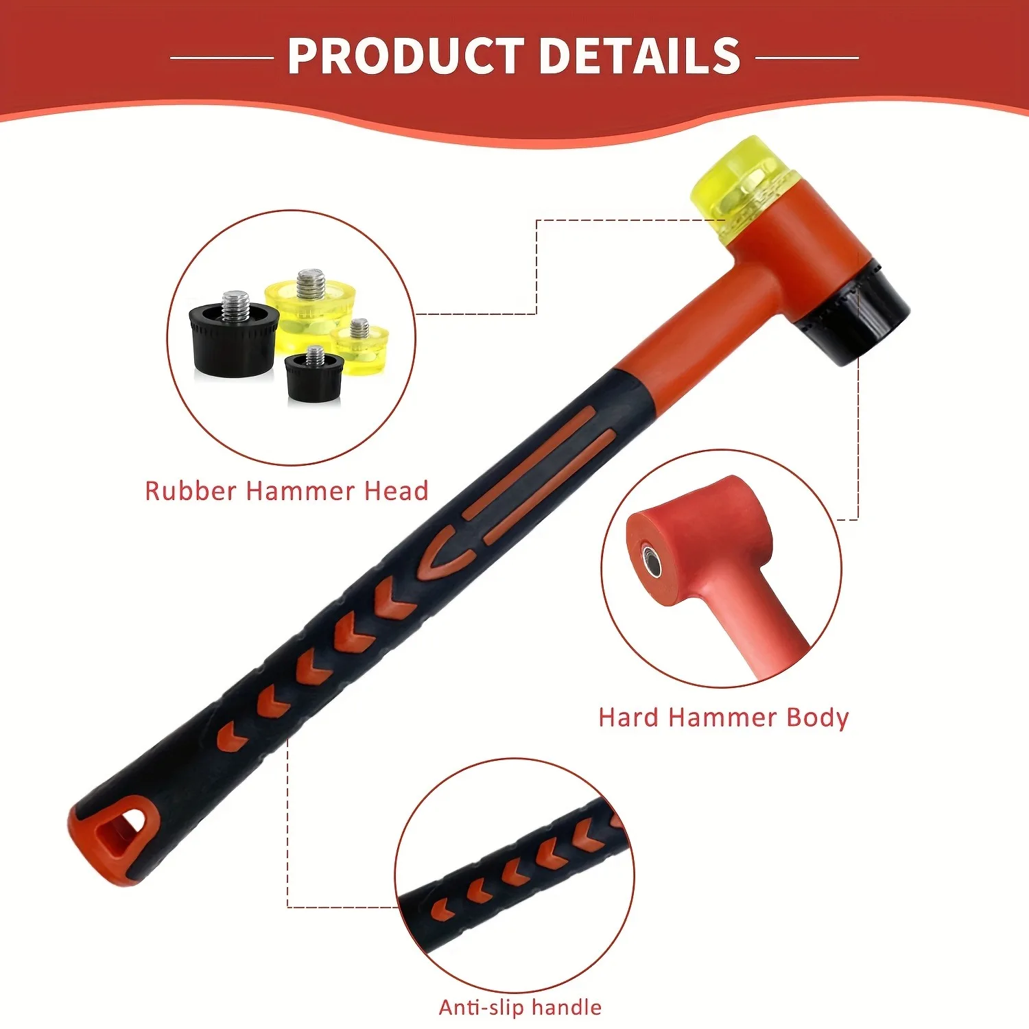 Professional Double-Headed Jewelry Hammer Detachable Heads AntiSlip Rubber Handle Detachable Insulated Design for Precise Repair