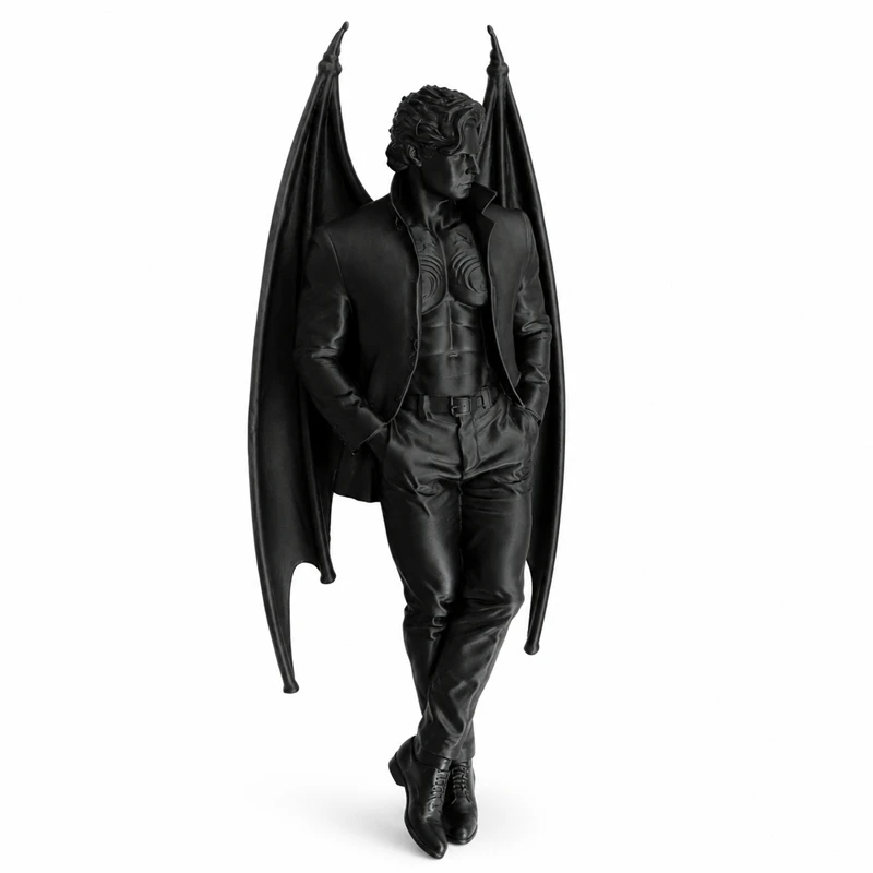 16cm Winged Vampire Gentleman Statue 3D Printed Devil Figurine Gothic Demon Sculpture Ornament Home Desktop Halloween Decor ﻿