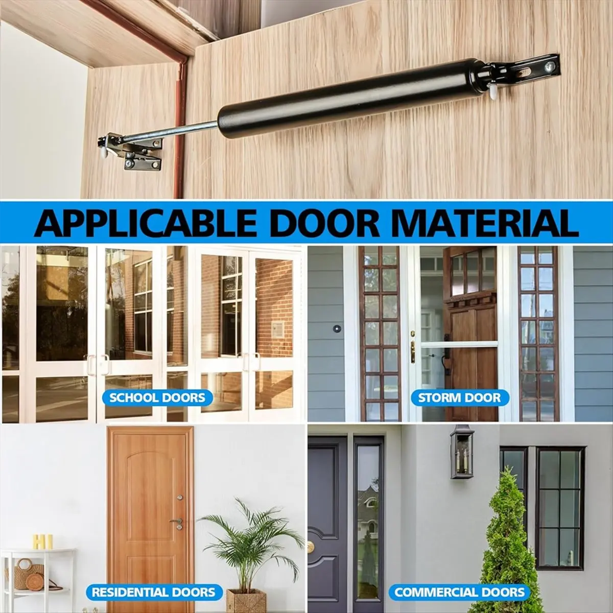 BHBL Screen and Storm Door Closer Kit, Closer for Heavy Storm Doors Screen and Storm Door Push Button Latch Set Black