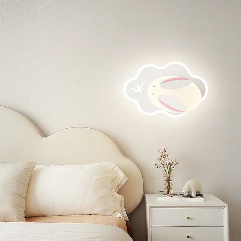 New Cartoon Bunny Cloud Wall Light, Nordic Minimalist Creative Nightstand Lamp for Kids Bedroom Decor Lighting Fixture