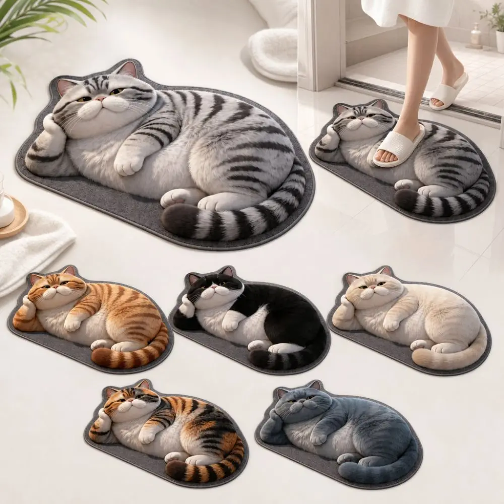 Creativity Diatomaceous Earth 3D Cat Floor Mat Realistic Non-slip Bathroom Carpet Washable 40×60CM Bedroom Door Rug Home Decor