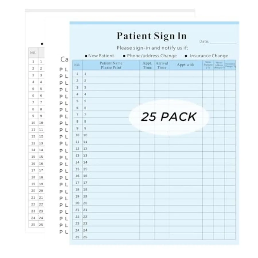 Patient Sign in Label Forms, 25 Patient Sign in Sheets 25 Peel Off Adhesive Labels/Sheet, Compliant for Confidentially in All M