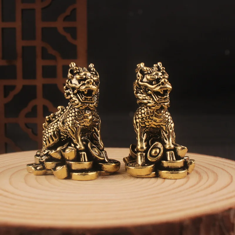 Brass Fortune Yuanbao Kirin Brass Ornament Copper Ornament Home Furnishing Office Feng Shui Ornament Crafts