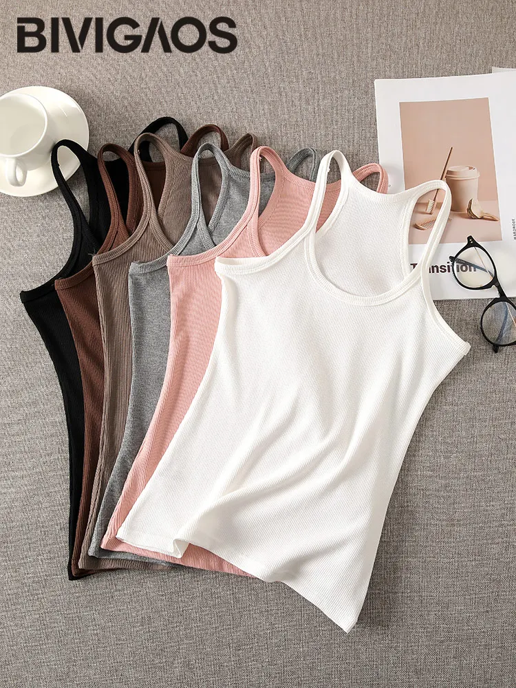 BIVIGAOS Summer New Hot Girls Vest Women Camisole Sexy Beautiful Back Tank Top Slim Skinny Elastic Top Underwear Thin Straps