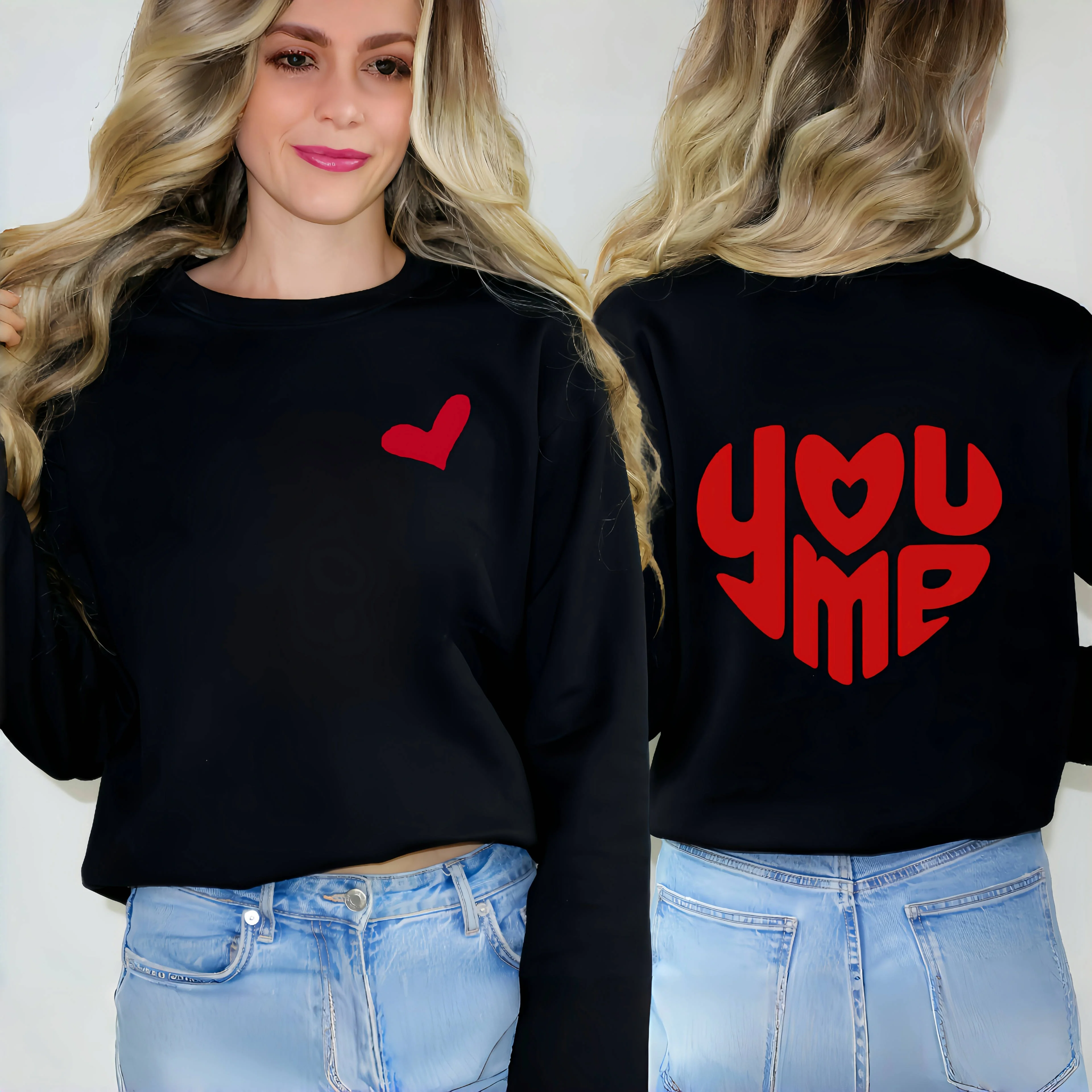 

Red Letter Heart Graphic Sweatshirt Women Youthful Fashion Casual Crewneck Pullover Spring Streetwear