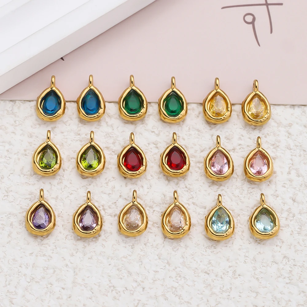

2Pcs/Pack Stainless Steel Teardrop Charms Inlaid with Crystals Gold-plated DIY Bracelet Earrings Jewelry Making Accessories