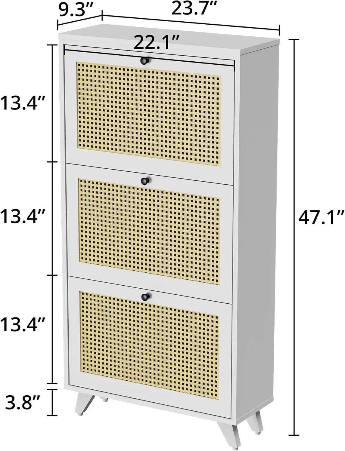 Adjustable Shelves Slim Natural Rattan Wood Freestanding Shoe Rack Storage Organizer Shoe Cabinet