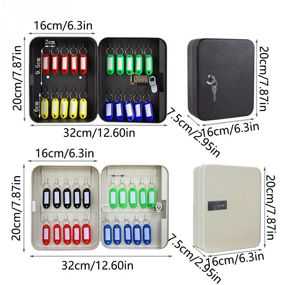 Gabinete de llaves combinado con 20 ganchos, caja de bloqueo de almacenamiento de llaves práctica montada en la pared, cerradura de código/llave de código, fácil instalación