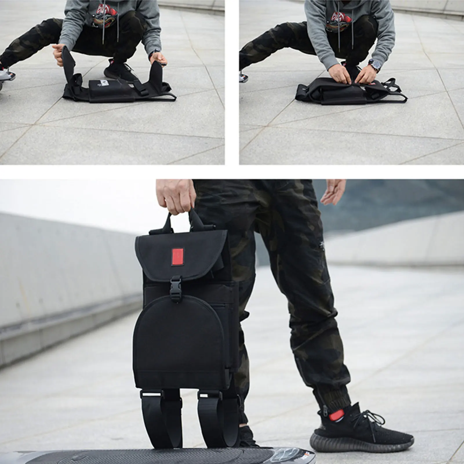 Bolsas de almacenamiento de monopatín Regular, mochila de Longboard con diseño de pegatina mágica, bolsas de monopatín plegables para hombres