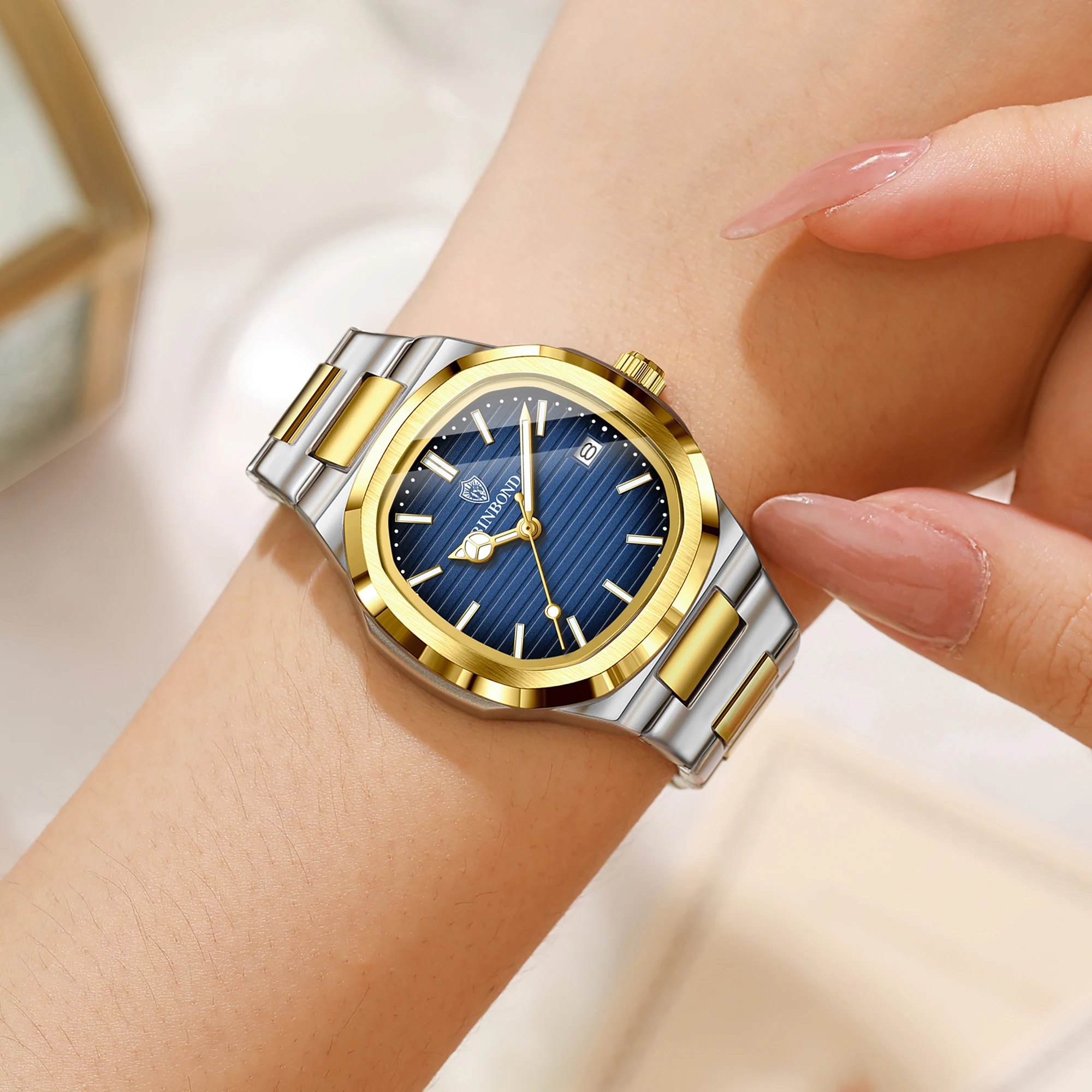 Reloj BINBOND duradero con fecha automática para mujer, reloj casual de cuarzo preciso para mujer, de lujo, luminoso e impermeable.