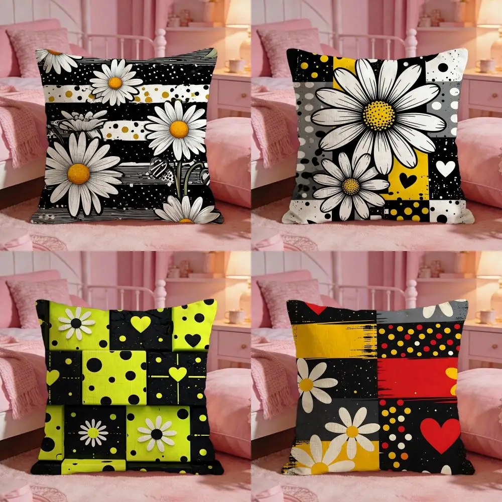 Daisy Cushion Cover Premium Comfort Reversible Pillow Cove -Two in One Design for Any Room & Car Interior