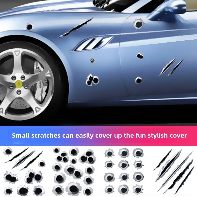 1SET Funny Car Stickers 3D Bullet Hole Car Side Car-covers Motorcycle Scratch Realistic Bullet Hole Waterproof Universal