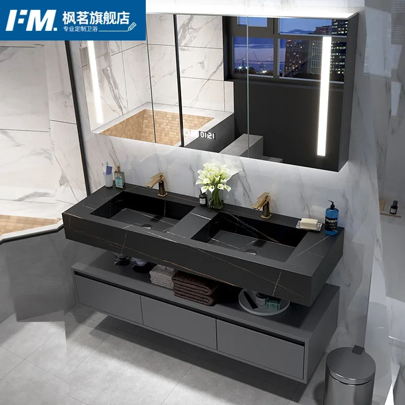 Modern simple bathroom cabinet combination Nordic intelligent toilet wash table sink rock board wash face