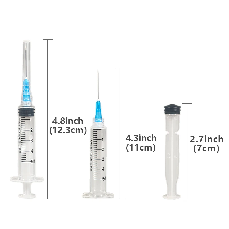 100 seringues stériles Luer Lock de 5 ml avec aiguille 23G de 1 pouce, emballées individuellement pour les laboratoires scientifiques, l'industrie et les animaux de compagnie