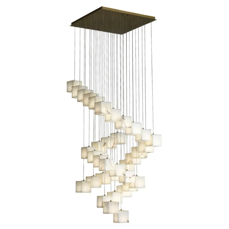 

All copper living room chandelier atmosphere simple modern new Chinese villa loft rotating staircase lamp