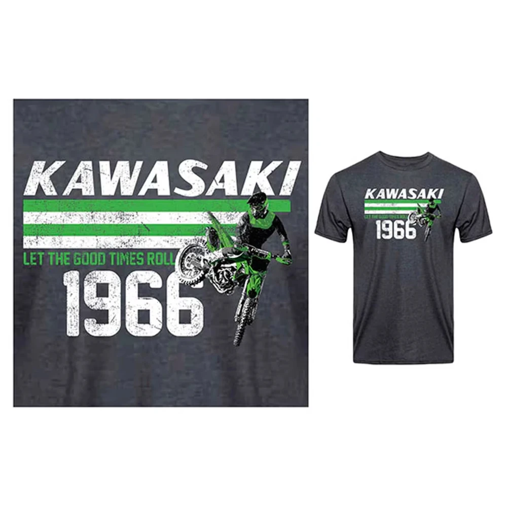 

Футболка Kawasaki Heritage 1966, футболка Let the Good Times Roll, уличная летняя классическая футболка для взрослых, внедорожный мотоциклетный трикотаж