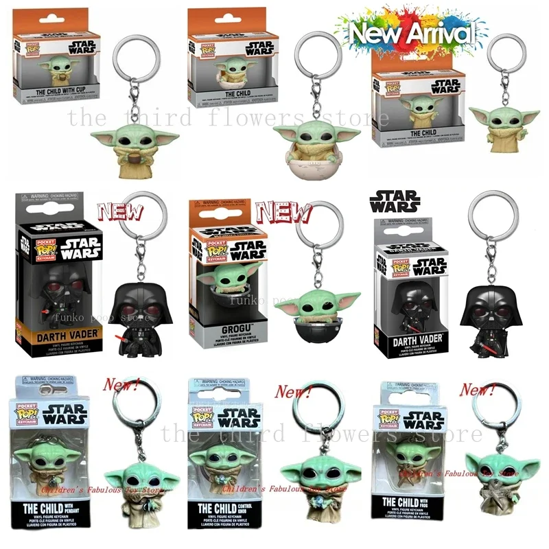 NEW FUNKO Pocket Star Wars Anime Movie Keychains Grogu Yoda Water Cup Beckoning Keychain Pendant Action Collection Figure Toys