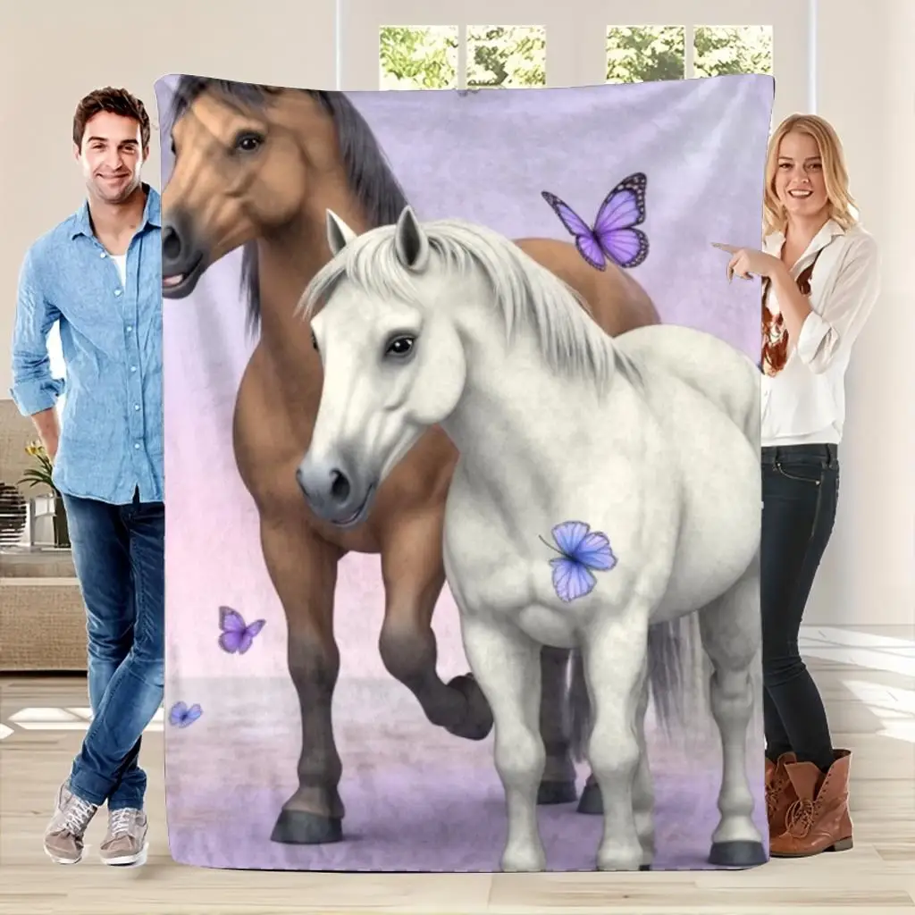 Large Decorative Horse and Pegasus Blanket Throw 150x200cm Cozy Fleece Equestrian Gift for Farm Lovers