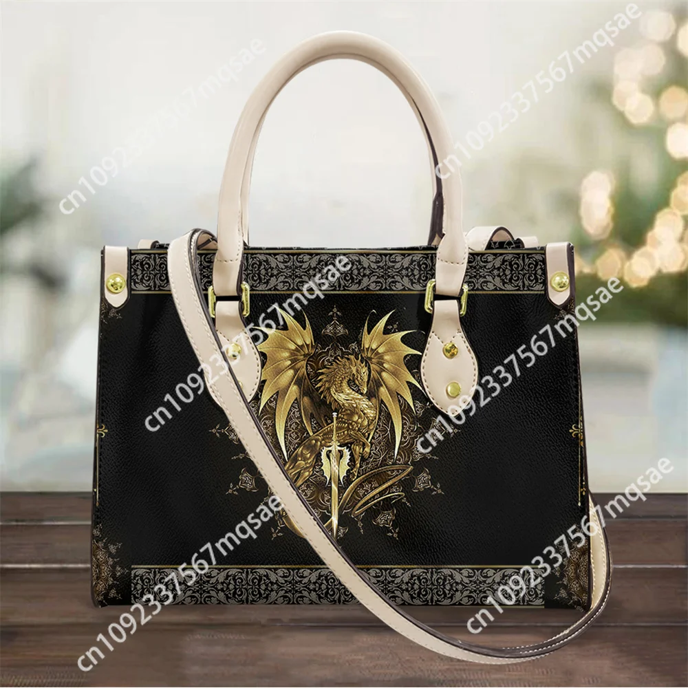 

Women's Top-handle Bags Golden Dragon Printed Messenger Bags Handbag Luxury PU Leather Wallets Small Female Shopper Bag Fashion