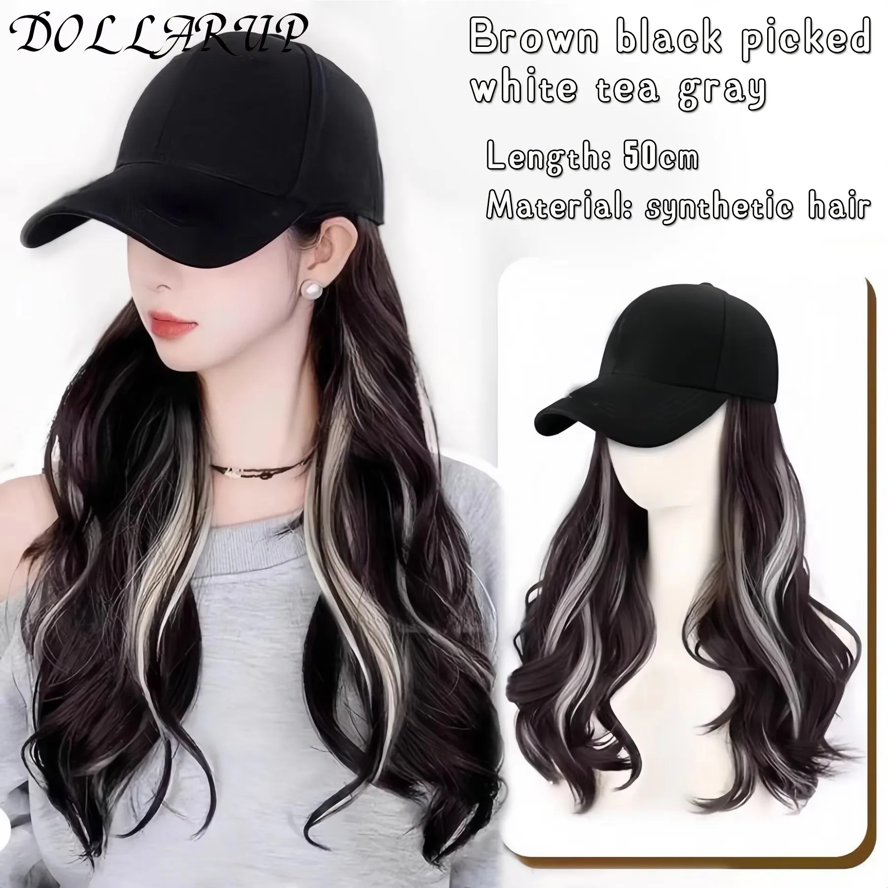 JKL peluca sintética de 40cm gorra de béisbol peluca de pelo largo y liso gorra de lengua de pato cabeza bobble pelo rizado cola de caballo bob regalo de Navidad