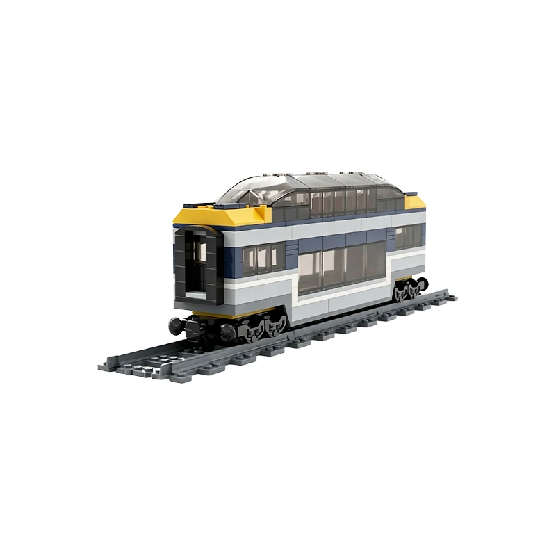 MOC Modern Panoramic Scenic Railway Carriage Building Blocks Set Express Passenger Train Observation Coach Model Track Toy