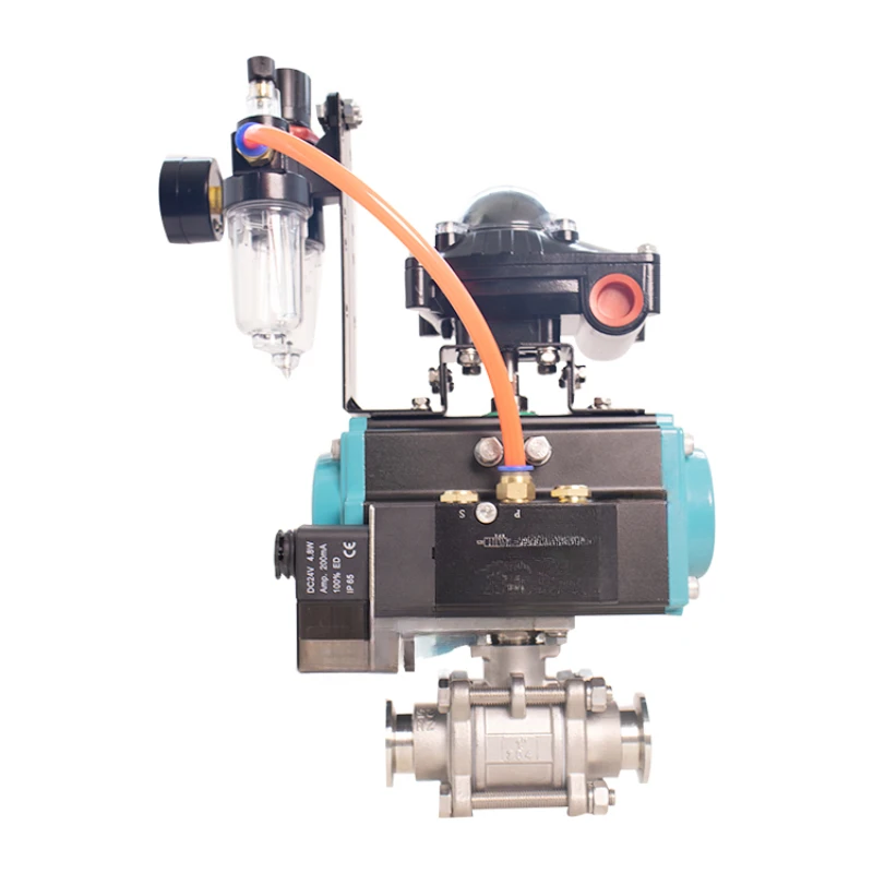 GUQ pneumatic high vacuum ball valve 304 stainless steel KF fast three-piece valve negative pressure valve DN16-50