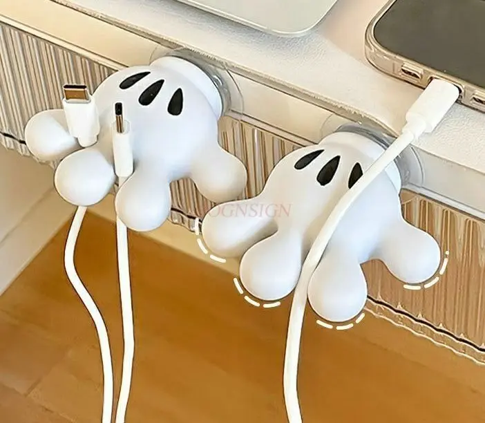 2pcs Cute cartoon Mickey palm storage holder, multifunctional data cable, charging cable, desktop cable organizer clip