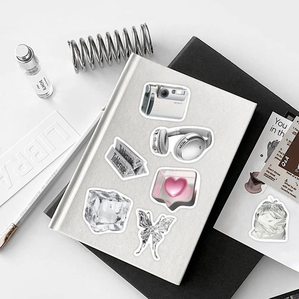 66Pcs Ins Style Cool Silver Art Graffiti Stickers Aesthetic Cartoon Decals Toys DIY Skateboard Guitar Notebook Phone Bike