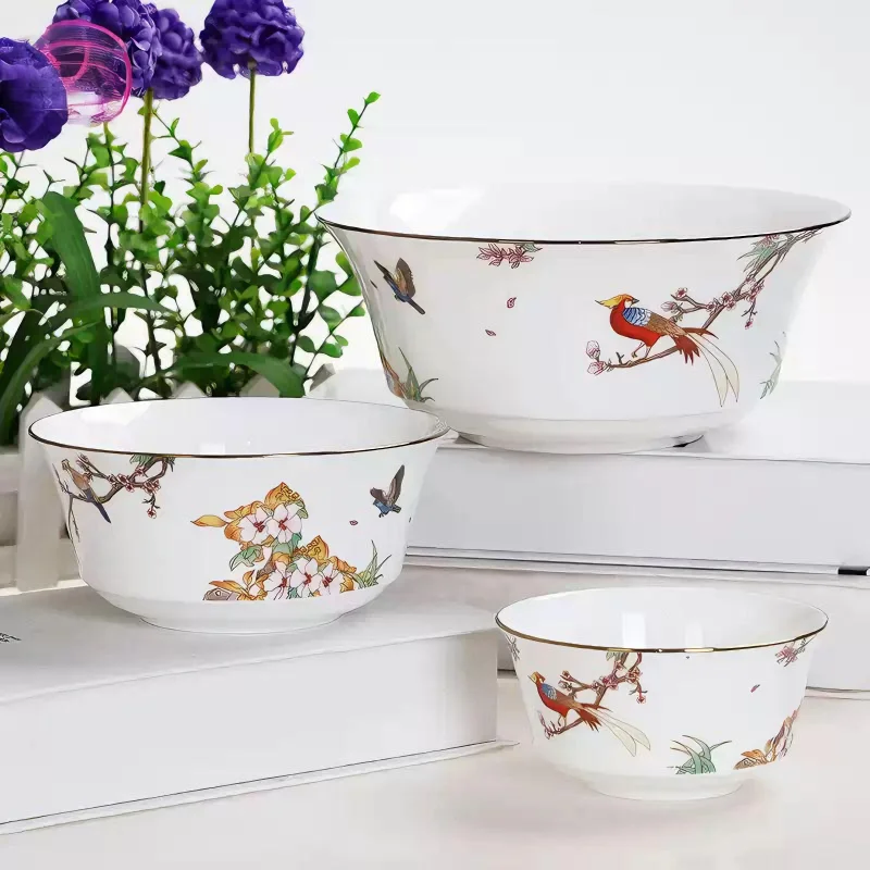 3pcs set, 4.5+6+8inch, bone china ramen bowl set, ceramic bowl for dinner kitchen, porcelain soup bowls for serving, mixing bowl