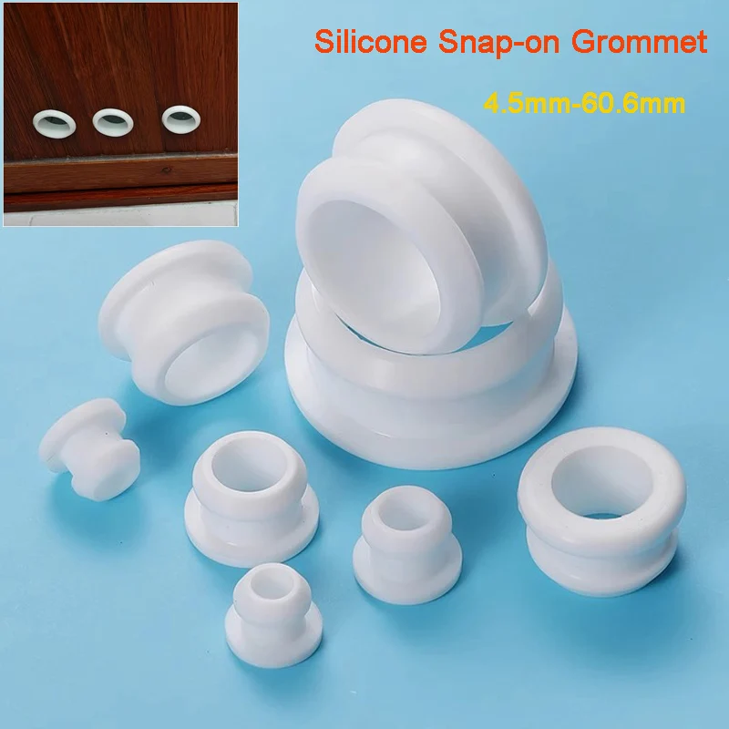 White Silicone Rubber Snap-on Grommet O-ring Seal Gasket Hollow Hole Plug Coil Ring Cable Wiring Protect Bushings 4.5mm~60.6mm