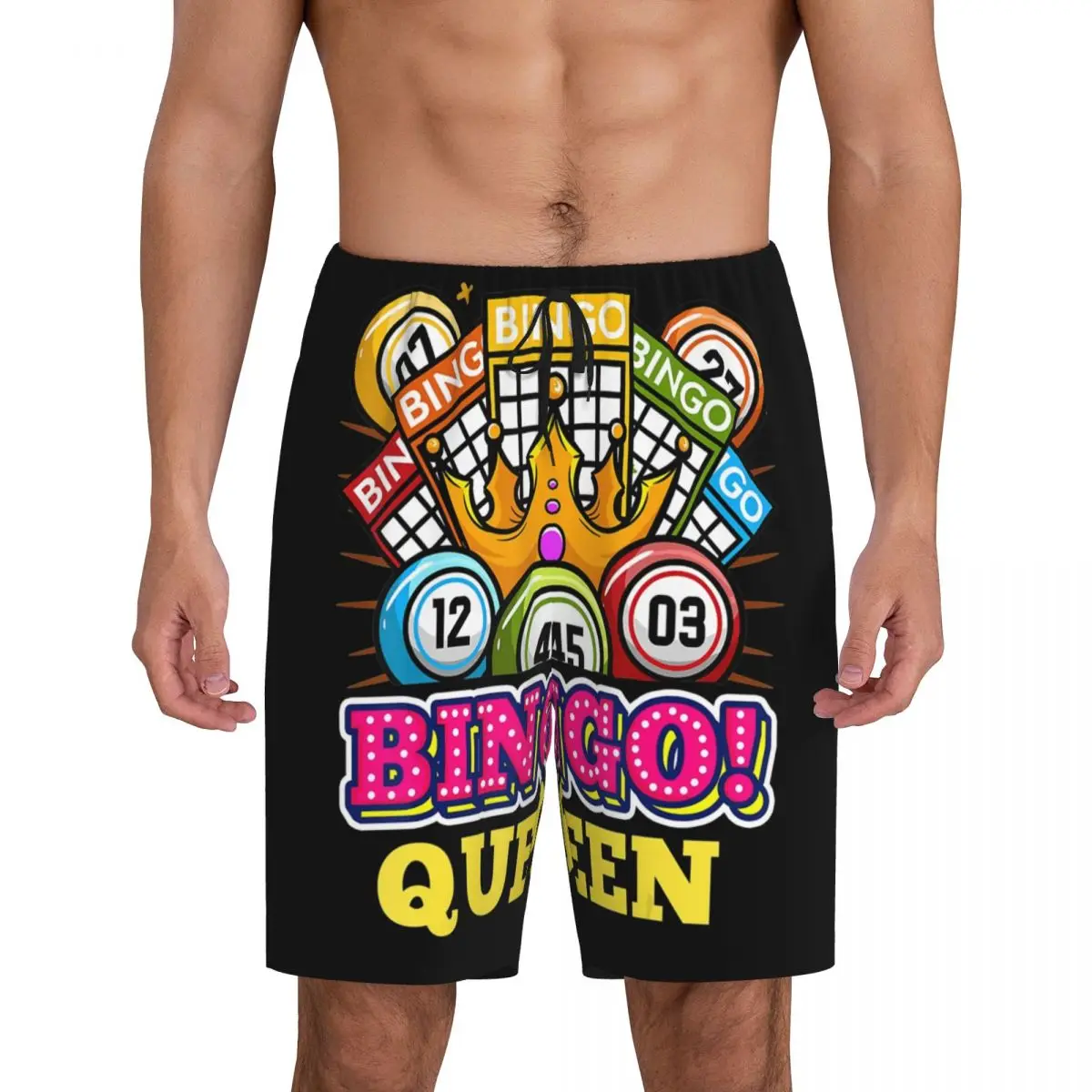 

Custom Print Bingo Queen Pajama Shorts for Men Best Play Bingo Sleepwear Bottoms Sleep Short Pjs with Pockets