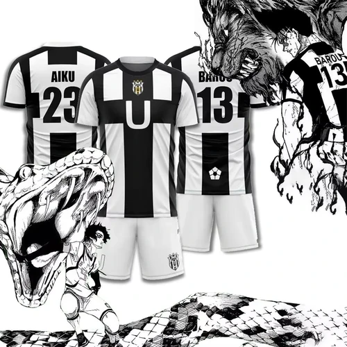 Nuevo verano cinco personas patrón VL Replika Anime Uber Blue Lock 3d hombres conjunto Cosplay camiseta de fútbol Futsal gráfico camiseta pantalones cortos