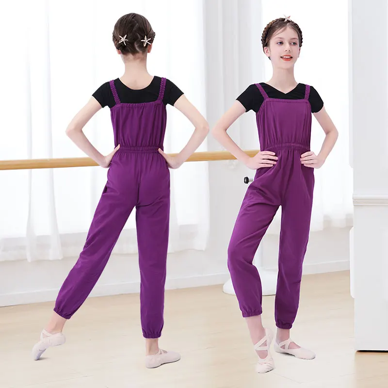 Girls Ballet Pants Dance Overalls Kids Cotton Camisole Jumpsuit Loose Long Pants Dance Pants Sports Running Fitness Yoga Pants