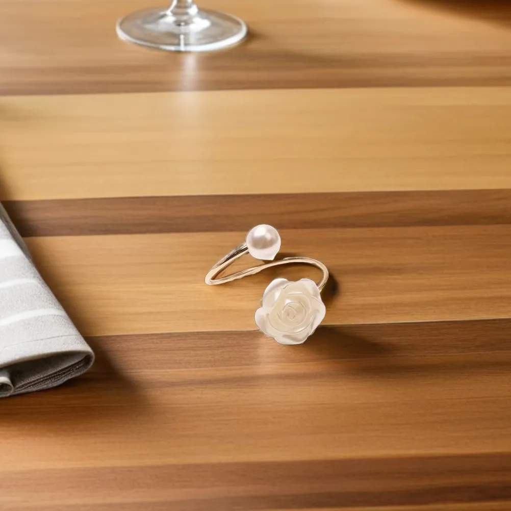 

12 шт. декоративных колец для салфеток с цветочным узором в виде роз и искусственным жемчугом, для Дня святого Валентина, свадеб и праздничных мероприятий